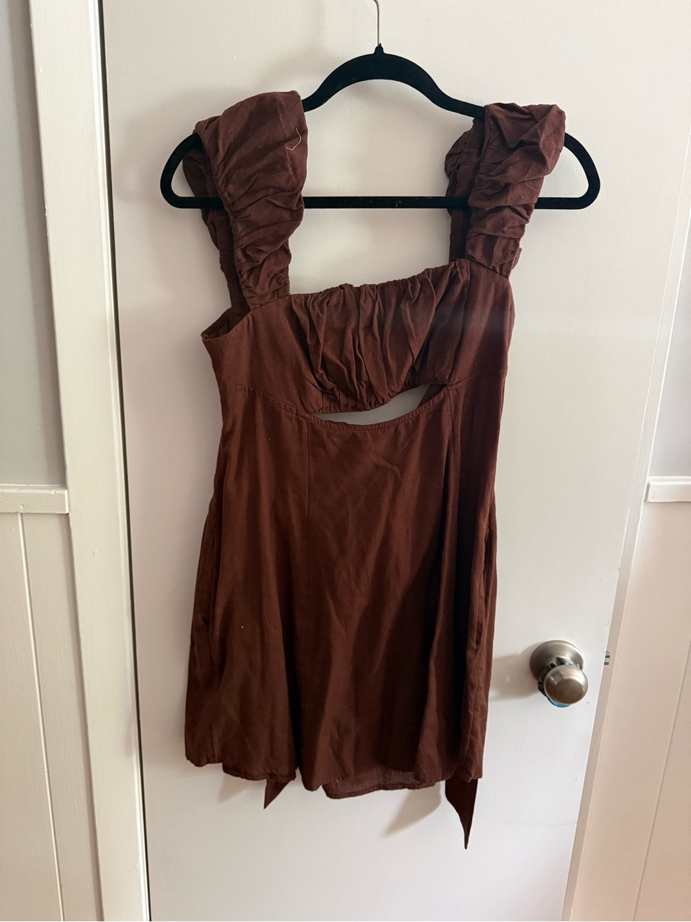 Free People Brown Ruched Strap Cutout Mini Dress